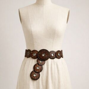 Concho Brown Leather Belt Western